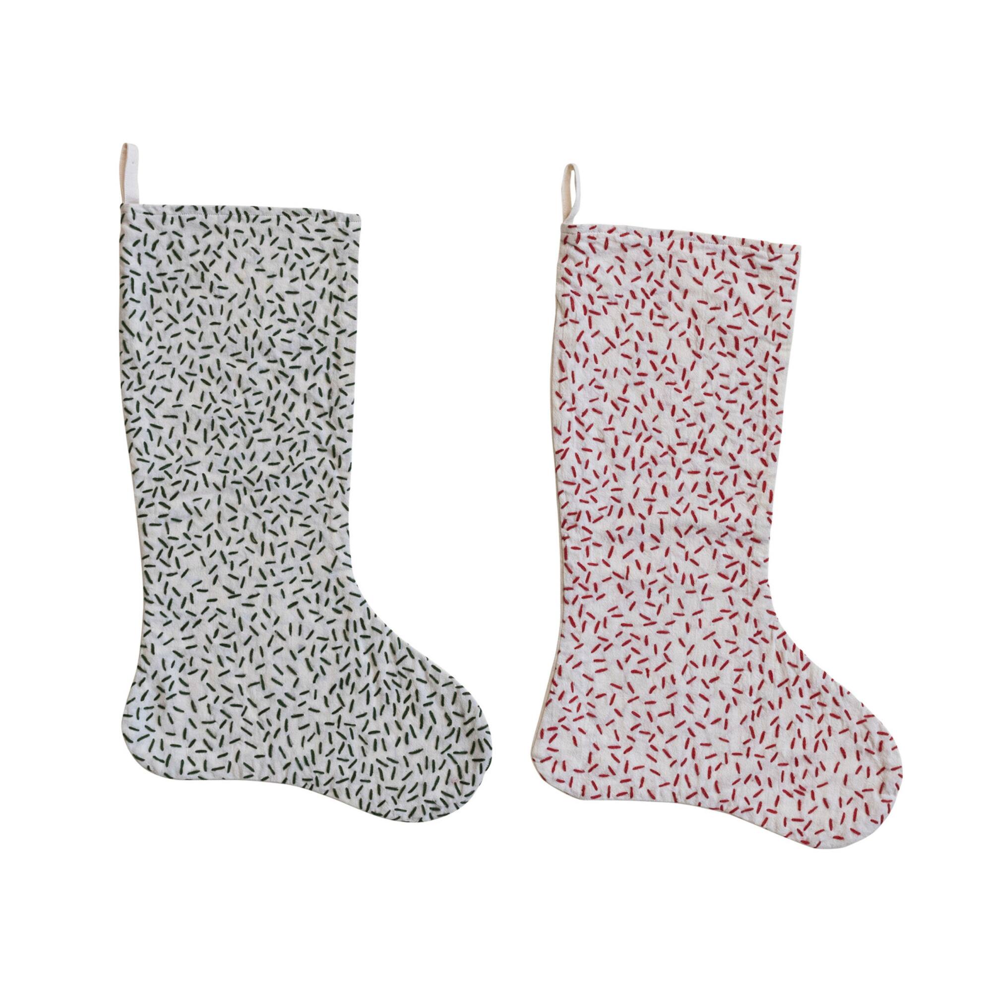 Hello Honey® 20" Green & Red Cotton Kantha Stitch Stocking Décor, 2ct.